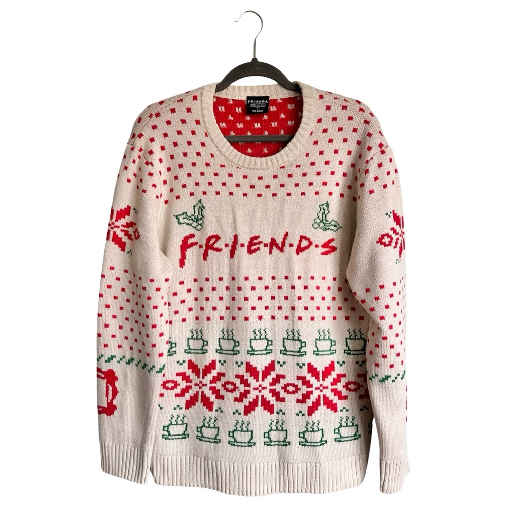FRIENDS TV‎ Series Cream Red Holiday Christmas Sweater Unisex Size Large EUC